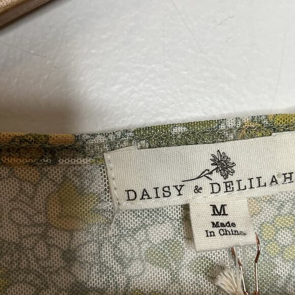 Daisy 70s Floral Print Sheer Mesh Top Green Womens M Flower Power Y2K Retro - Picture 6 of 9